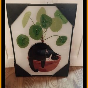 Framed Cat Art Cat In Potted Plant